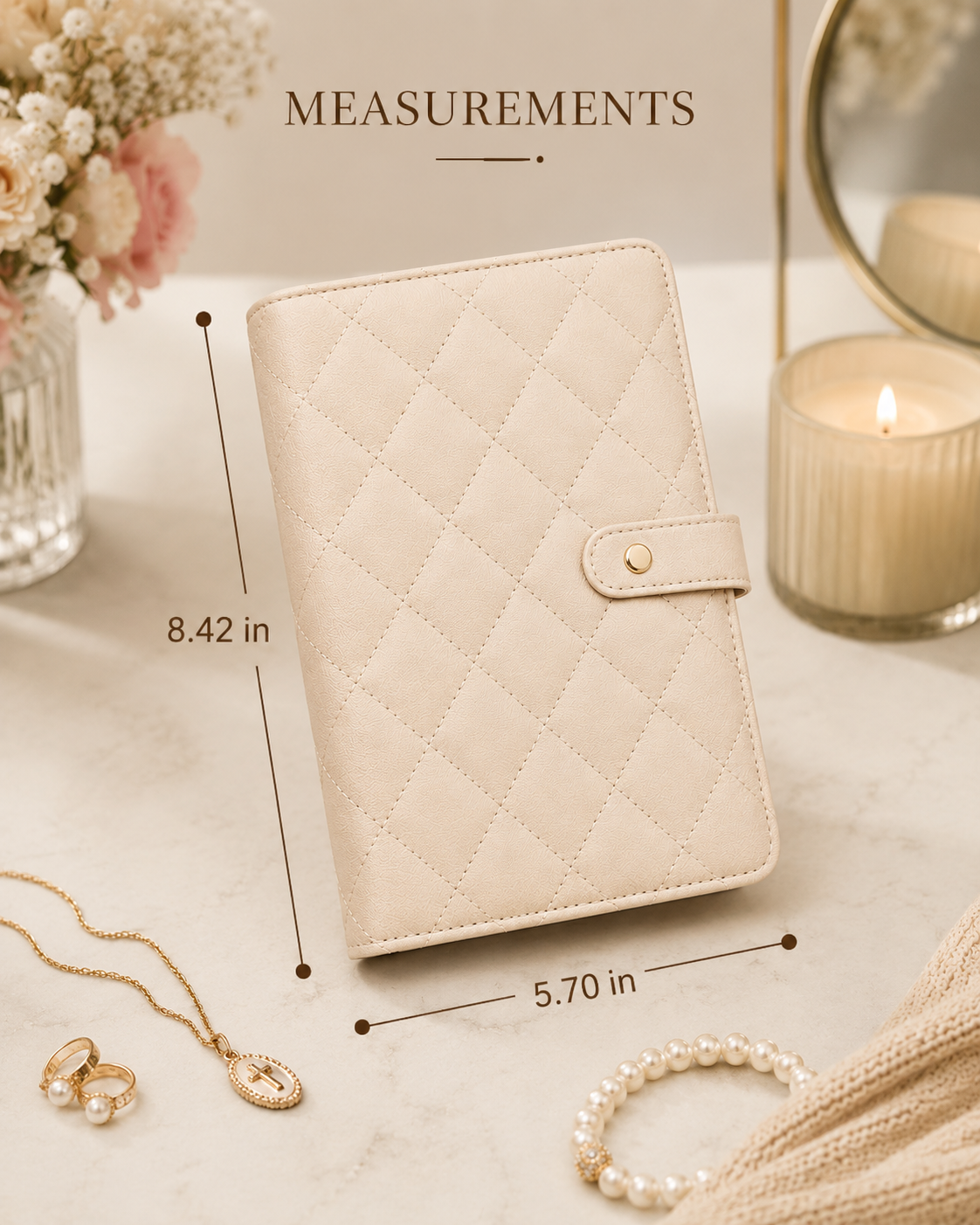 The Grace Collection Jewelry Book – Beige Vegan Leather Jewelry Organizer Book